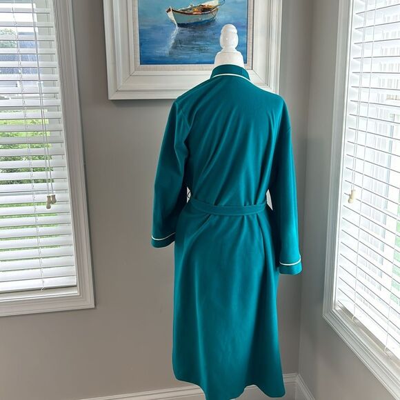 Vanity Fair Vintage 70s Green Teal Retro Tie Velour Robe Womens Medium - Picture 7 of 13